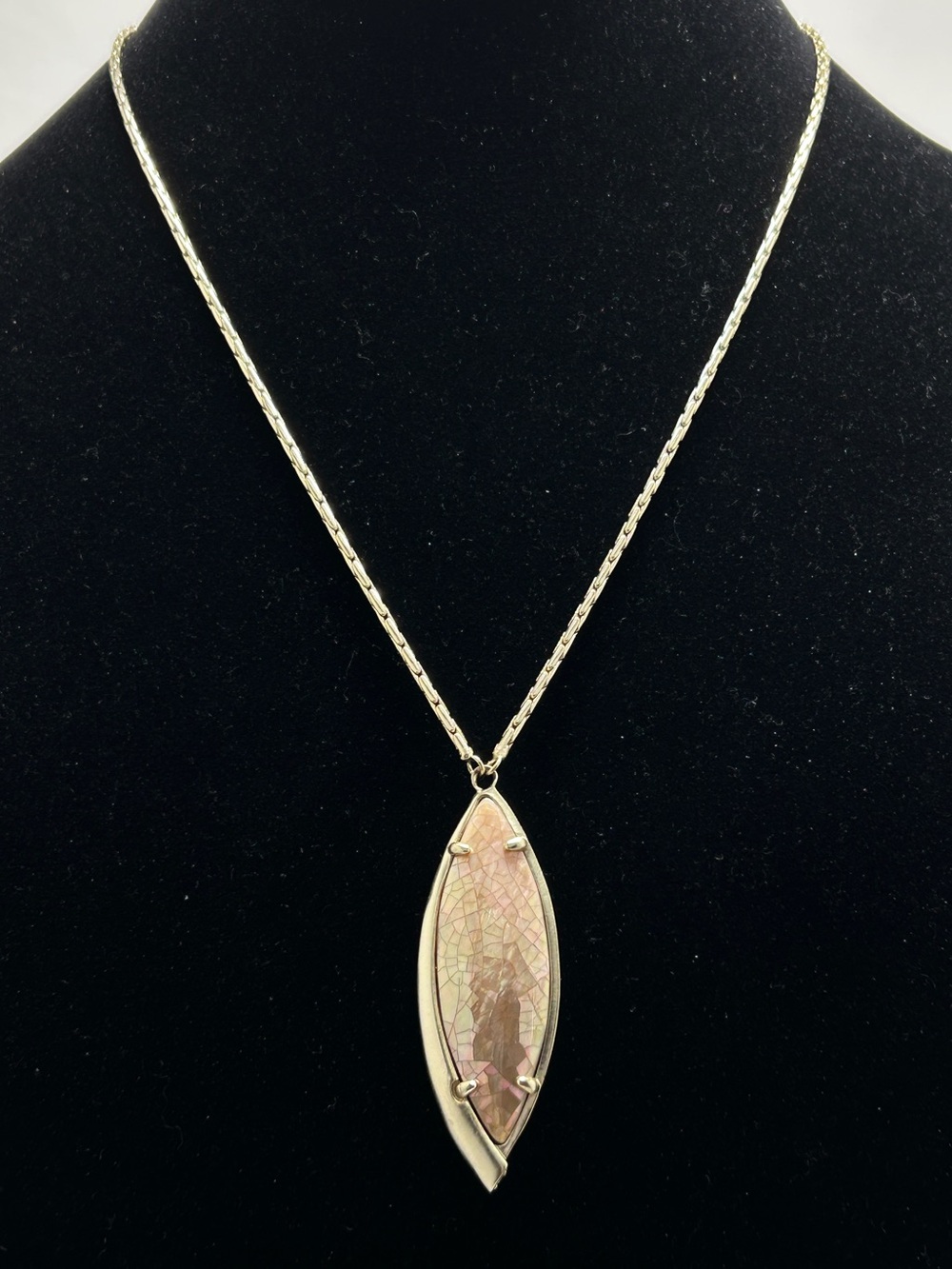 Kendra Scott, Milla, Crackled Mother Of Pearl Gold Long Pendant Necklace, Bolo